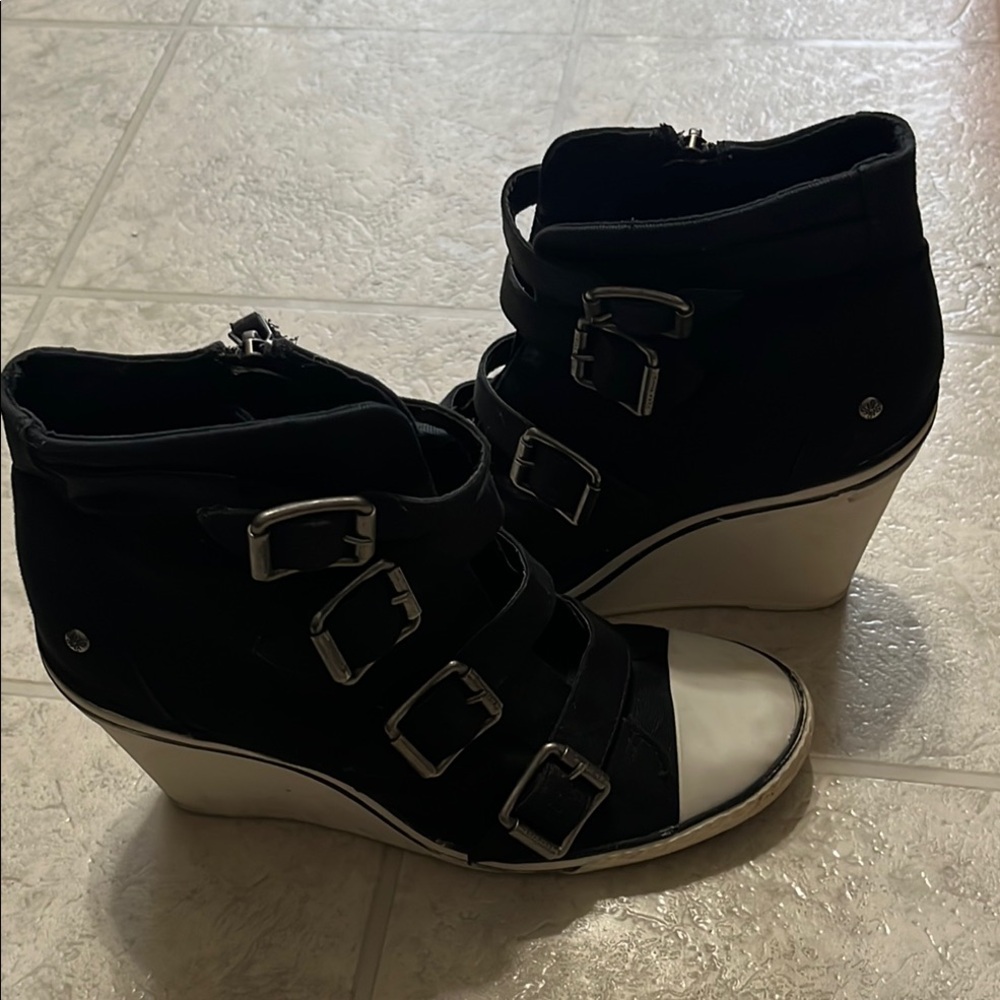 Stylish Black and White Wedge Sneakers